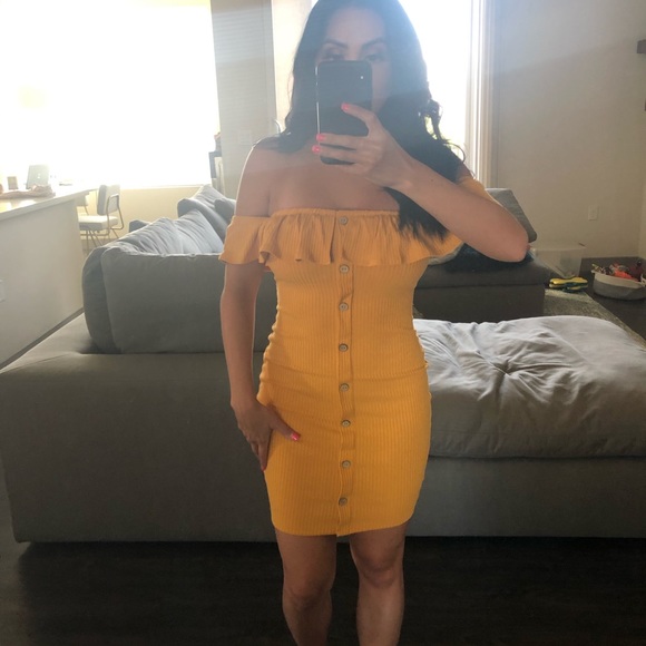 Fashion Nova Dresses & Skirts - Fashionnova off the shoulder ribbed mustard dress